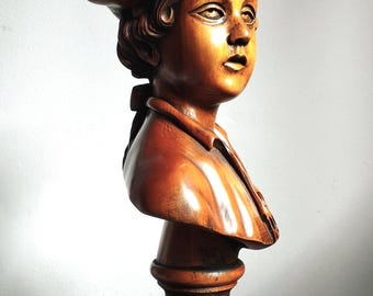 Vintage Carved Wood Sailor Bust: 1950s Nautical Decor
