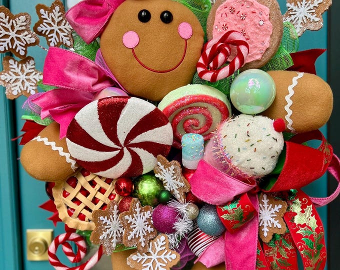 XL Gingerbread Christmas Wreath: Candy Land and Cookies Door Decor for ...