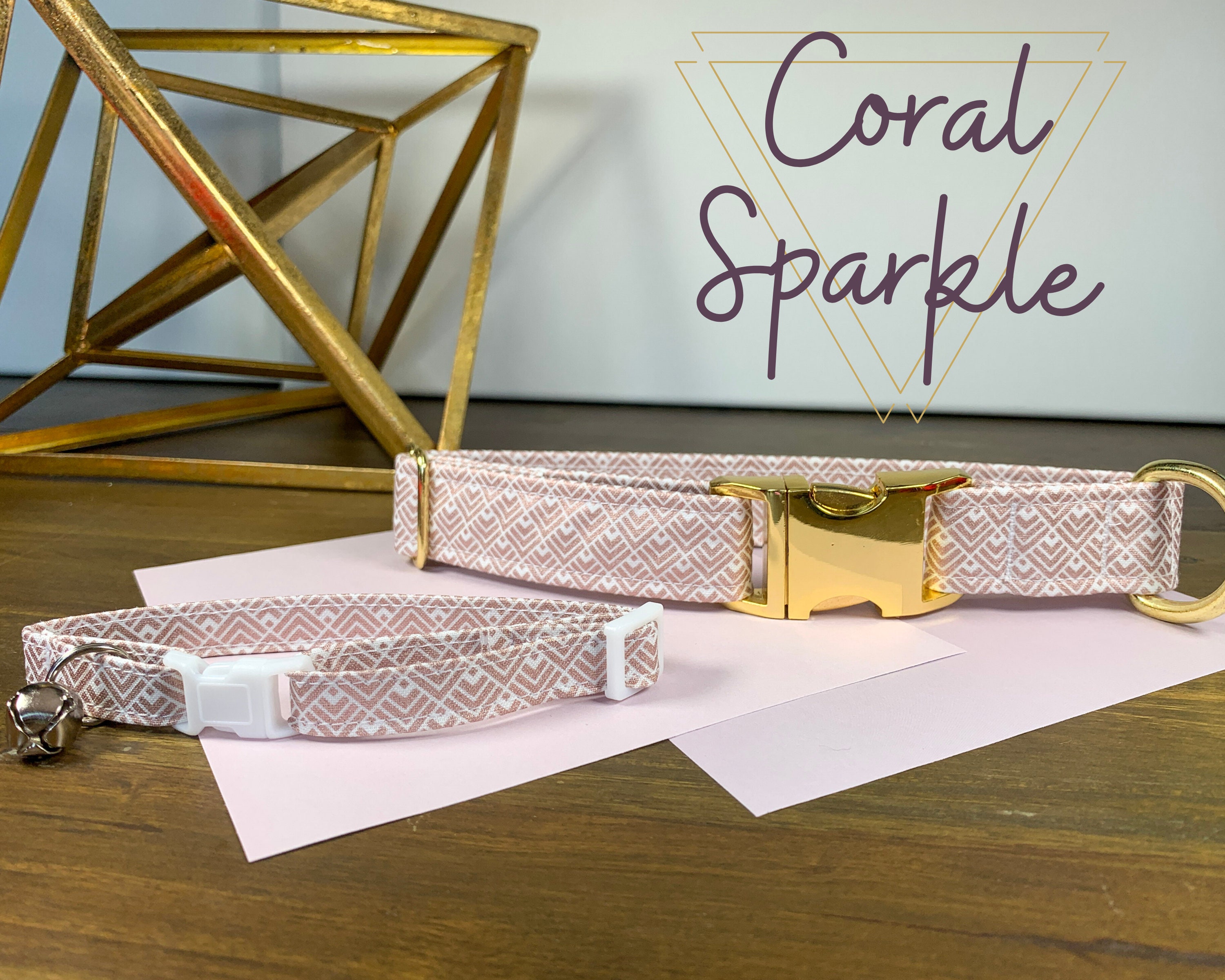 Coral Sparkle Breakaway Cat Collar Adjustable Handmade Etsy