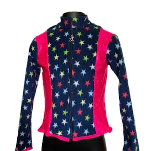 Girls Fleece Skating Jacket: Star Pattern, Lycra Sides, Size 6-8