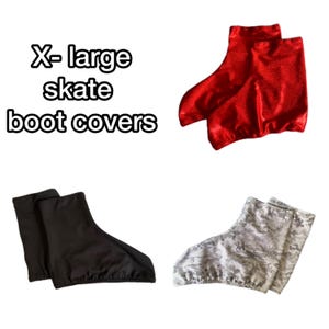 Puede incluir: Tres pares de cubrebotas de patines de talla XL en rojo, negro y camuflaje blanco.
