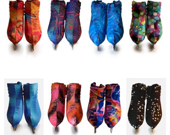 Skate boot covers to match skirts, dresses or jackets. Various sizes, colours and fabric