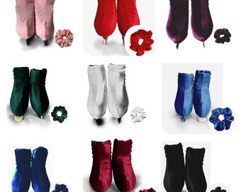 Velvet skate boot covers and matching scrunchie in a variety of colours