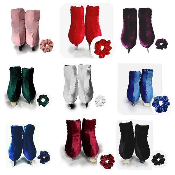 Velvet skate boot covers and matching scrunchie in a variety of colours