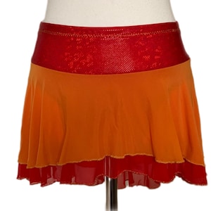 Red & Orange Fishtail Skating Skirt: Power Mesh, Ice Chip Spandex (UK Ladies 6-8)
