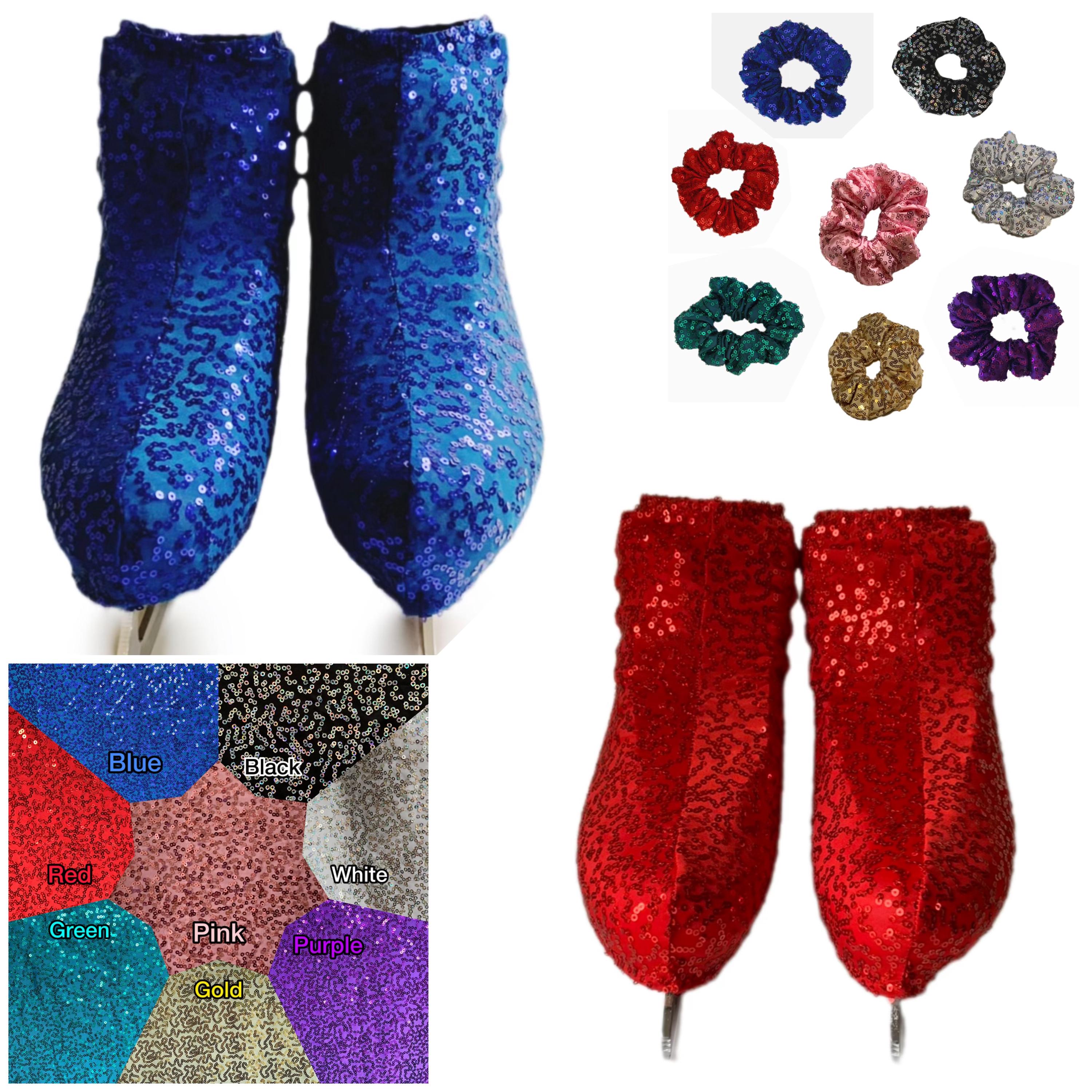Sequinned skate boot covers with or without matching scrunchie - made to order.