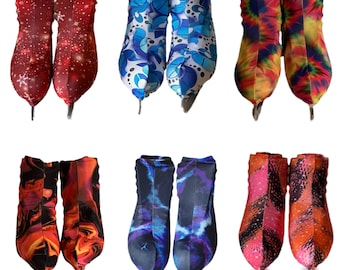 Skate boot covers to match skirts, dresses or jackets. Various sizes, colours and fabric