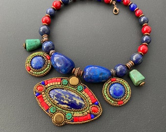 Coral Lapis Lazuli Turquoise Gemstone Tibetan Jewelry Bracelet Adjustable RUKB-367 to 370