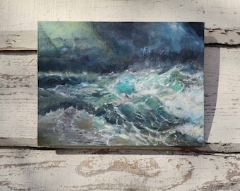 Original Art Wall Art Acrylic Painting on Fabriano Paper Ocean Storm 11x15- Mixed Media
