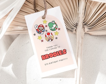 Etiqueta de agradecimiento editable de Super Brothers, etiqueta de cumpleaños digital de Super Mario, descarga imprimible, plantilla de etiqueta de agradecimiento, • DESCARGA INSTANTÁNEA •