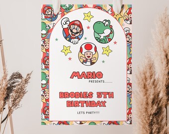 Super Brothers Birthday Welcome Sign Template • INSTANT DOWNLOAD • Editable, Printable Template. Birthday Sign. Mario Bros Party Sign