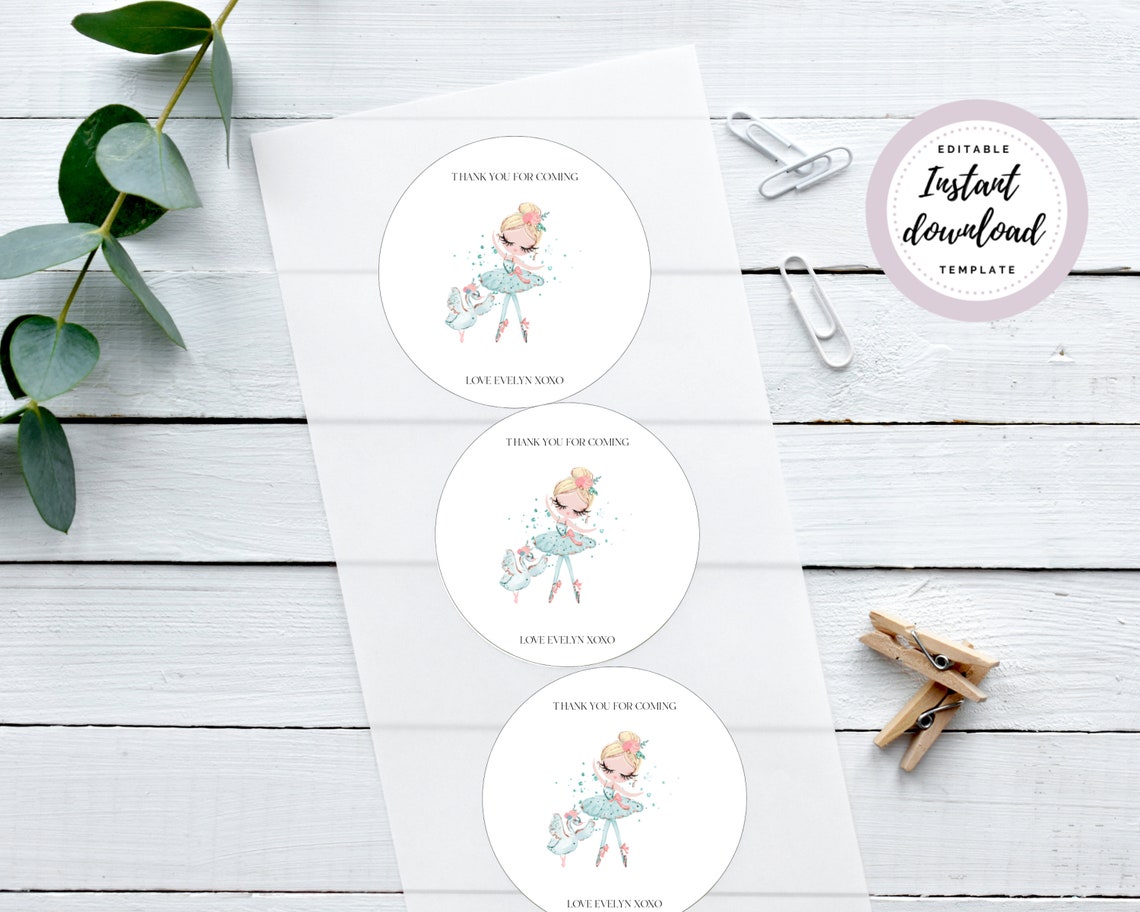 Ballerina Thank You Sticker Template INSTANT DOWNLOAD - Etsy
