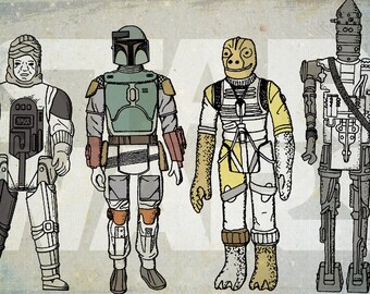 Star Wars Vintage Bounty Hunter Actio Figure Patent Print 11 by 17