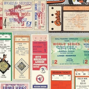 Baltimore Orioles vintage ticket stub collage print 15 by 24 or 11 by 17