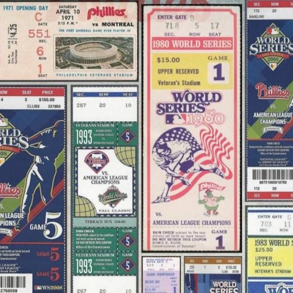 Philadelphia Phillies vintage ticket stub print 11 by 17, 8.5 by 11 or 15 by 24