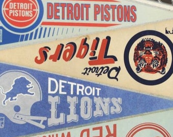 Vintage Detroit sports pennant collage print 15 by 24, 11 by 17 or 8.5 by 11