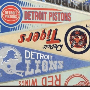 Vintage Detroit sports pennant collage print 15 by 24, 11 by 17