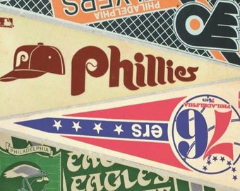 Vintage Philadelphia sports pennant collage poster 15 by 24, 11 by 17 or 8.5 by 11