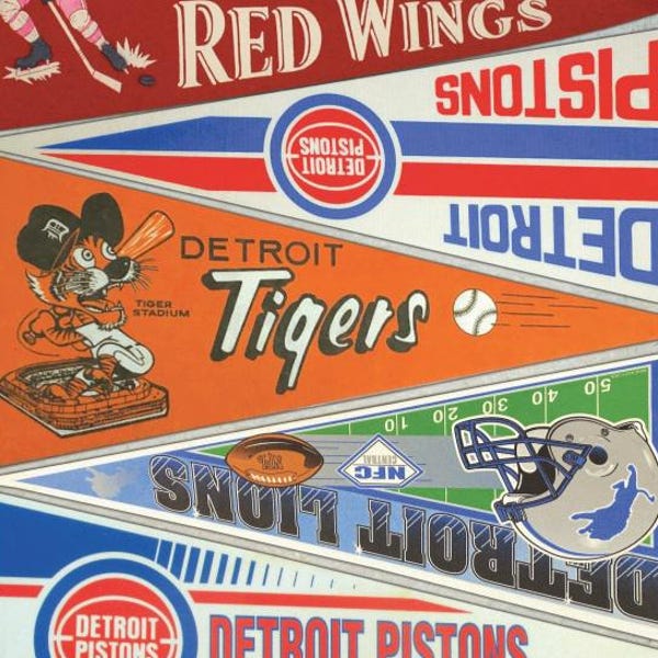 Vintage Detroit sports pennant collage print 15 by 24, 11 by 17