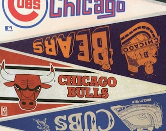 Vintage Chicago sports pennant collage print 11 by 17, 8.5 by 11 or 15 by 24