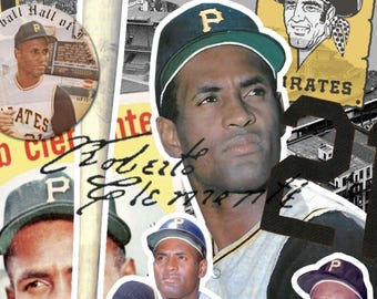 Vintage Roberto Clemente Pittsburgh Pirates collage print 15x24, 11 x17