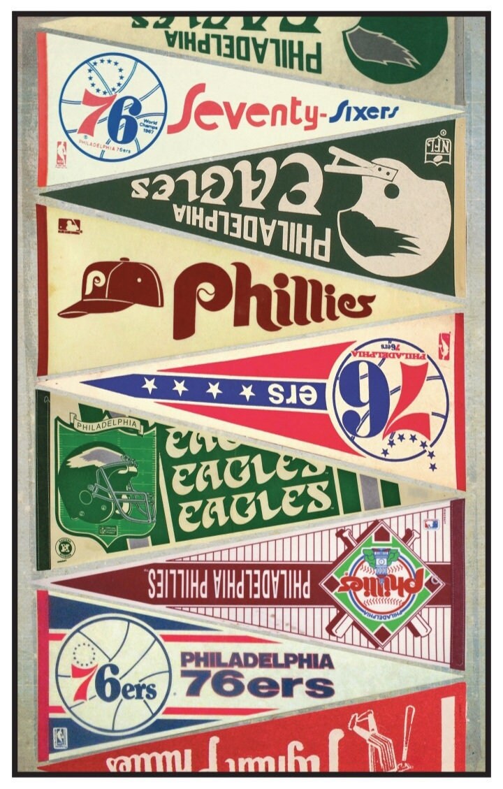 Vintage Philadelphia Phillies Eagles Sixers Pennant Collage Poster