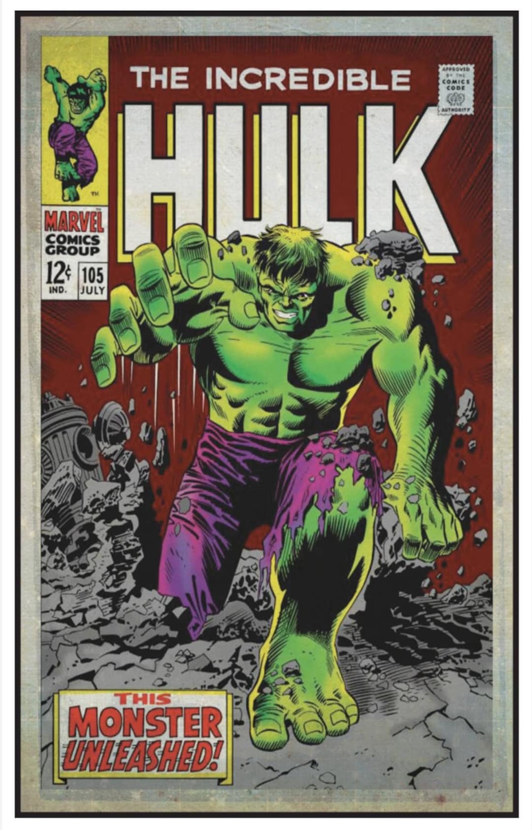 Marvel Comics Incredible Hulk #105 cover print 11 by 17 or 8.5 by