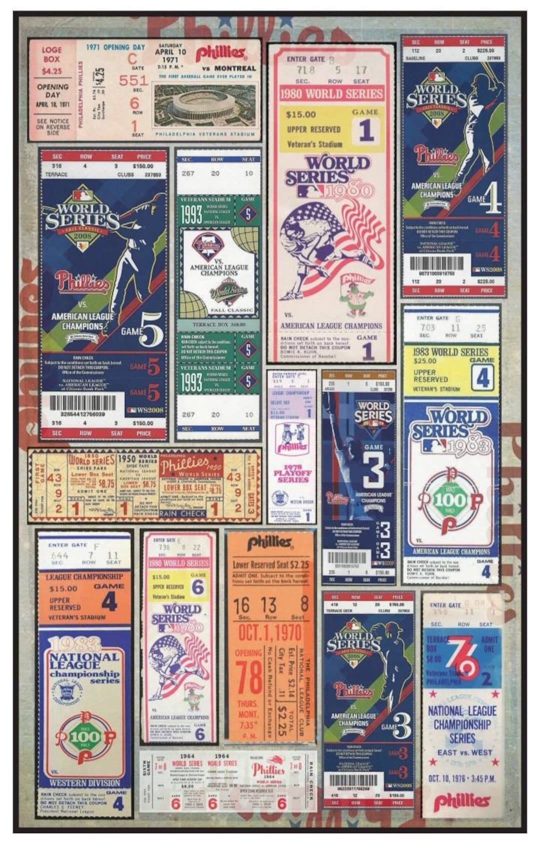 Philadelphia Phillies Vintage Ticket Stub Print 11 by 17 or 15 by 24 - Etsy