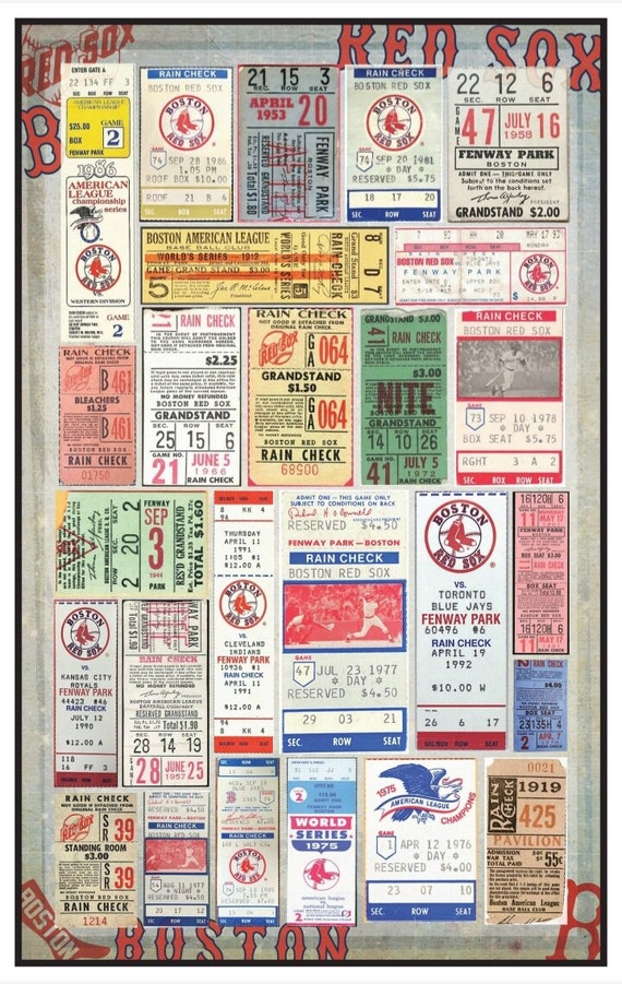 Boston Red Sox Vintage Ticket Stub Collage Print 15 by 24 or 11 by