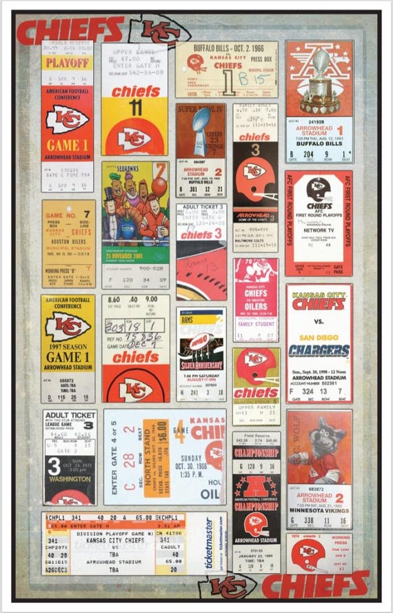 Kansas City Chiefs vintage ticket stub collage print 15 by 24