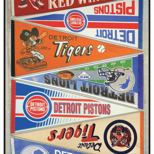 Affiche vintage de collage de fanions de sport de Detroit, 15 x 24, 11 x 17 pouces