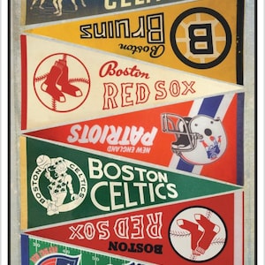 Vintage Boston sports pennant collage print 15 by 24, 11 by 17