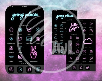200 Neon App Icons - Pink and Blue - App Icons, Wallpapers and Widgets
