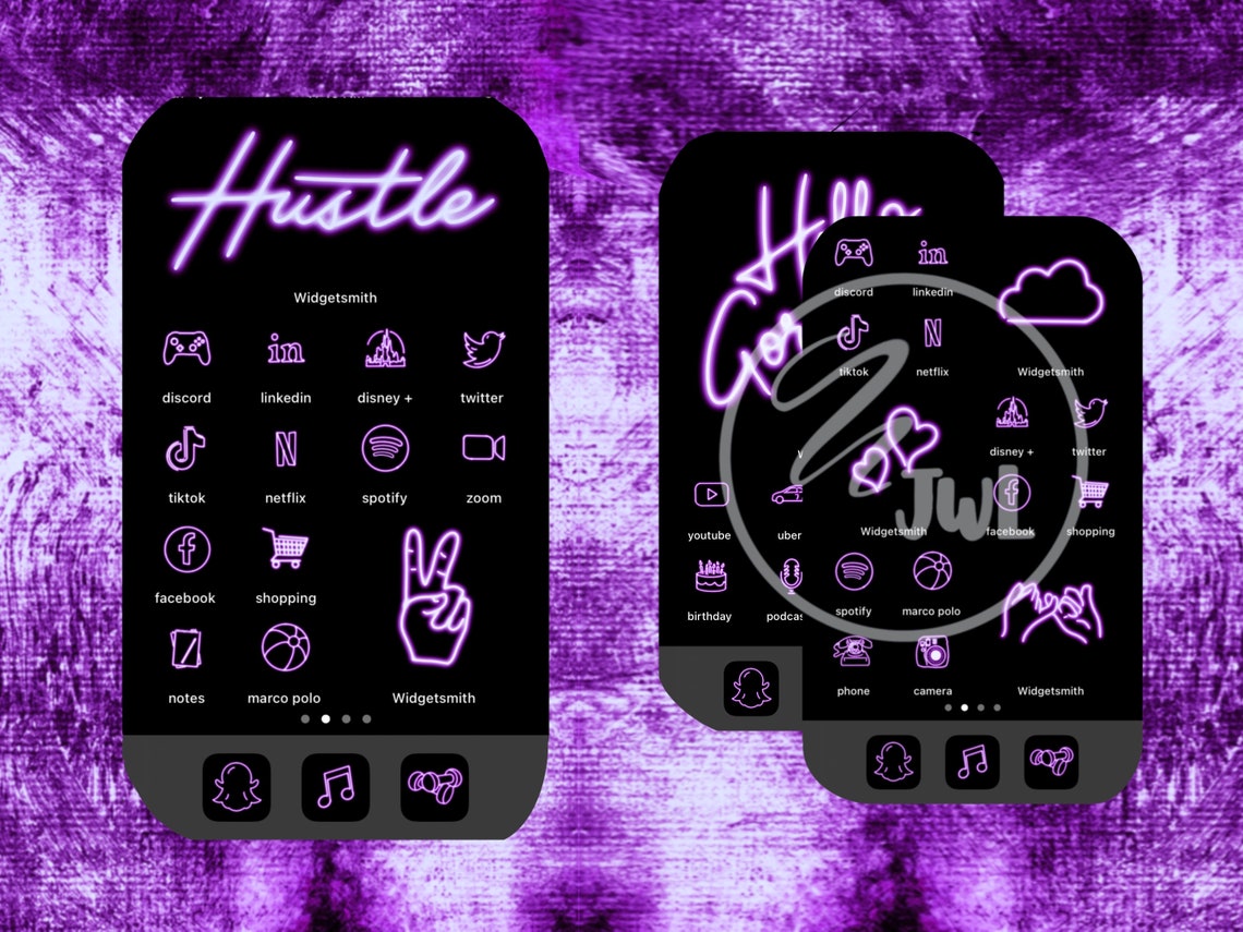 100 Neon Purple App Icons 7 Widgets 2 Wallpapers Bundle Etsy