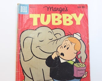 Vintage Marge’s Tubby Comic Book, Dell Comic Book, Issue Sept.-Oct. 1959, Marge’s Tubby Genie in the Bottle Dell Comic Book, Vintage Tubby