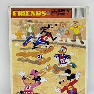 Puzzle jeu de formes vintage en bois, personnages Disney, Jumbo