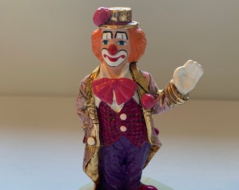 Ron Lee Clown Figurine Signed 83 Sharing Hotdog With Dog Onyx Base