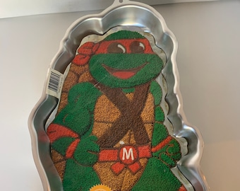 Vintage Wilton Teenage Mutant Ninja Turtles Cake Pan, New Old Stock TMNT Cake Pan with Original Paper with Decorating Tips, TMNT Cake Pan