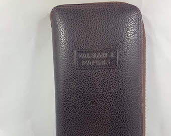 Vintage Leather Valuable Papers Portfolio, Zippered Leather Folder with Life, Health, Automobile Insurance and Last Will & Testament Folder