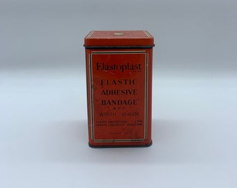 Vintage Elastoplast Red Tin, Elastic Adhesive Bandage Tin, 4.5” Elastoplast Red Tin Made in England, Vintage Bandage Tin, Vintage Medical