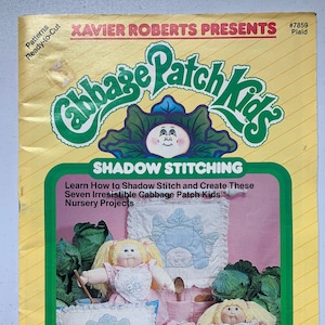 Vintage Cabbage Parch Kids Shadow Stitching, Xavier Roberts, Plaid Pattern 7859, Patronen Klaar om te knippen, Cabbage Patch Kids Nursery Projecten