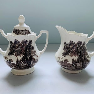 Meakin Romantic England Brown Creamer and Sugar Set, Ironstone England, Vintage Brown Romantic England, Vintage Meakin Cream and Sugar Set