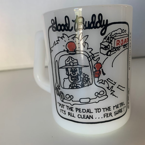 Vintage Federal Glass Good Buddy Mug, D.E. Miller 1976 Trucker Coffee Mug, Milk Glass Trucker Humour Mug, Vintage Mug, Funny Mug, CBER Mug