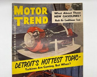 Vintage Motor Trends The Car Owners Magazine August 1954, Motor Trends Vol. 6 No. 8 1954, 1954 Motor Trend Magazine Turbine Engine Cover