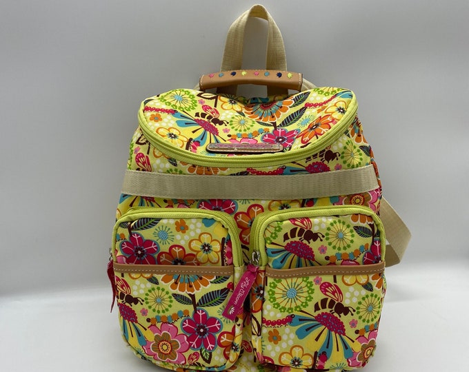 Vintage Lily Bloom Tropical 12 Backpack Purse, Lily Bloom Green Tropical Backpack With Ajustable
