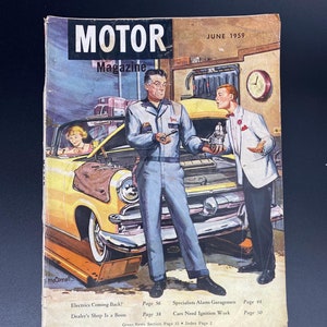 Czasopismo Motor czerwiec 1959 r. tom 111 numer 6, Motor the Automotive Business Magazine czerwiec 1959 r., okładka czasopisma Motor pomalowana przez Gerry’ego McConnella