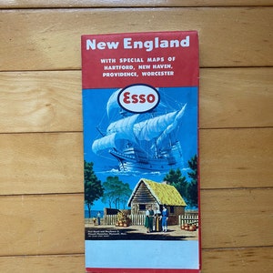 1957 Neu-England Esso-Karte, 1957 Neu-England mit speziellen Karten von Hartford, New Haven, Vorsehung, Worcester, Vintage Esso-Neu-England-Karte
