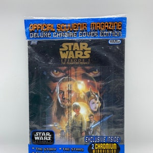 Vintage Star Wars Episode 1 The Phantom Menace NEW Official Souvenir Magazine Deluxe Cover Édition, 2 Chromium Widevision Trading Cards 1991