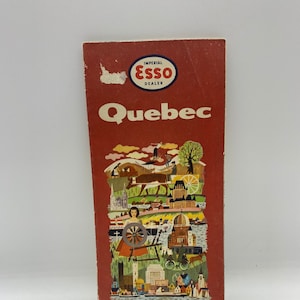 1956 Quebec Esso Map, 1956 Imperial Esso Dealer Quebec Map, Vintage Esso Quebec Map, 1956 Montreal Map, 1956 Quebec Canada Road Map, Quebec