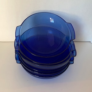 Resistente Brazil Cobalt Blue Set of 6 Bowls, Blue Glass 7.75” Pie Plates, Cobalt Blue Small Bakers, Vintage Cobalt Blue Glass Pie Plates